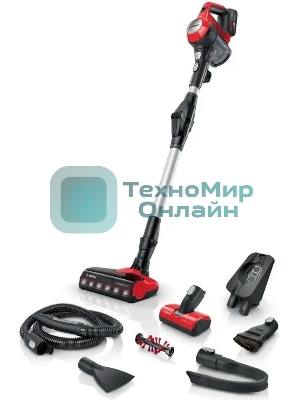 Пылесос вертикальный Bosch BCS711PET черный/красный, питание от аккумулятора, 18 Вт, уборка сухая, пылесборник контейнер 0.3 л