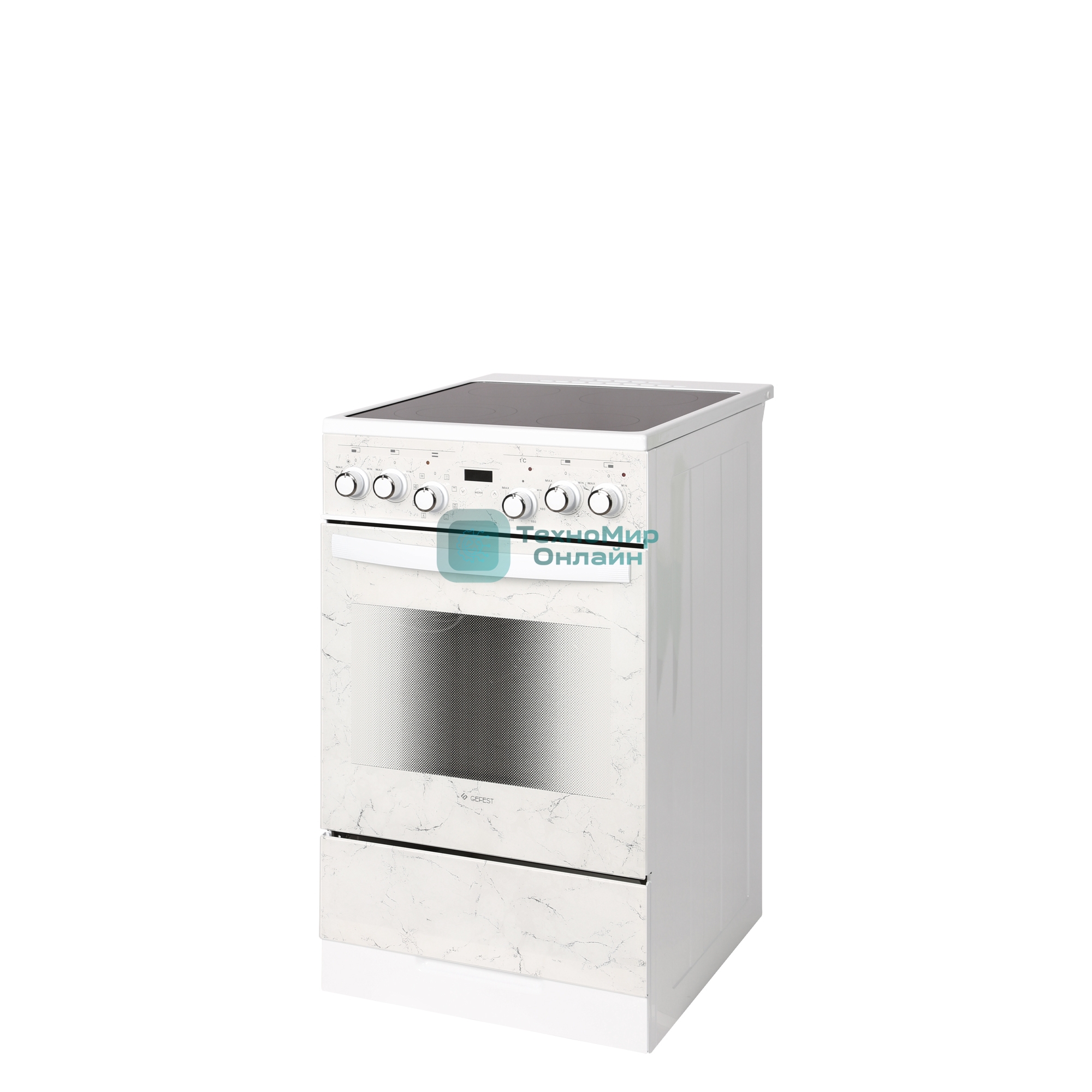 Плита электрическая Gefest ЭП Н Д 5560-03 0042 белый/мрамор, конфорок 4 электрических, духовка 55 л, 50 см x 85 см x 58.5 см