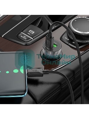 Автомобильная зарядка HOCO Z47A прозрачный 1xUSB-1xUSB-C, 3А PD30W QC3.0, черный
