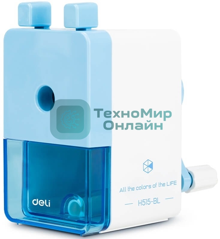 Точилка для карандашей механическая Deli EH515-BL, 1 отверстие, пластик, голубой/белый, пластиковый бокс