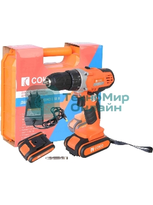 Дрель-шуруповерт СОЮЗ ДШС-18-2К-ПРОМО, 18 В, 2 Ач, 40 Нм, щеточный
