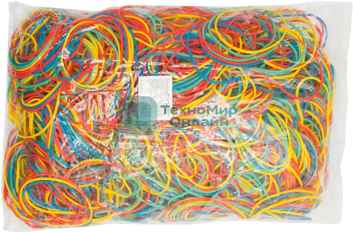 Резинки для купюр Buro d=60 мм, ширина 1.5 мм, 1000 гр, ассорти, пластиковый пакет