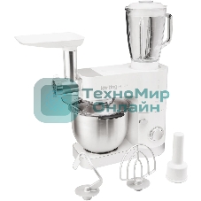 Кухонная машина Korting KKM 0105 Polar мощность 1200 Вт, 7 насадок (планетарный миксер с 3-мя насадками, мясорубка, насадка для колбас, насадка для кеббе, насадка-блендер), объем чаши 5.5 л, 8 скоростей, импульсный режим, механическое управление, белый