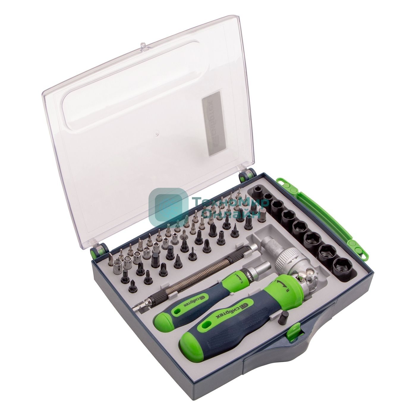 Набор отверток Сибртех отвертки реверсиные с набором бит торцевых головок 61 предметов crv