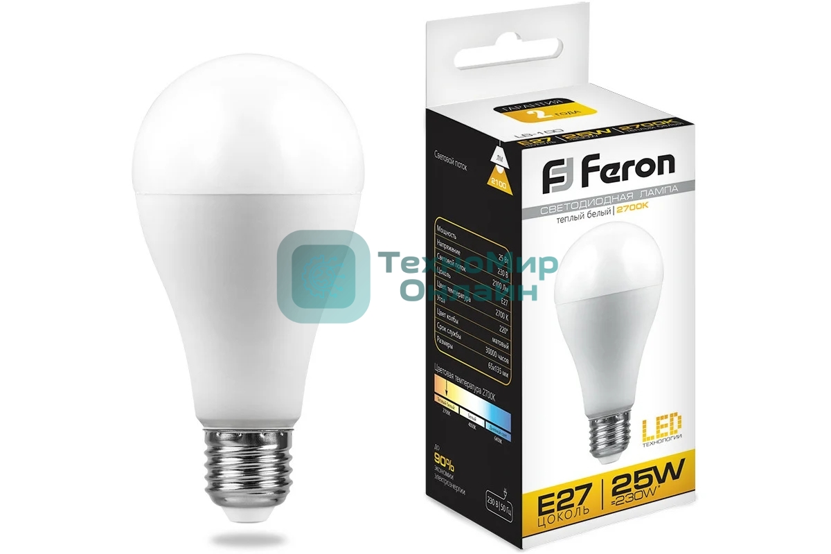 Лампа светодиодная Feron LB-100 25W 230V E27 2700K A65