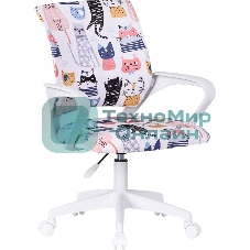 Кресло компьютерное детское Defender Fiesta белый+принт коты, ткань, класс 1