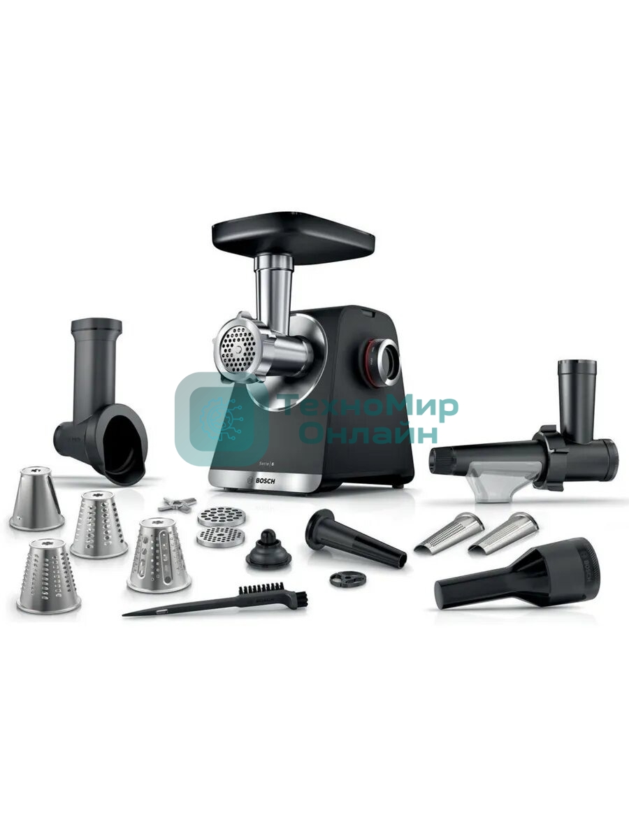 Мясорубка электрическая Bosch MFWS660B черный, 2100 Вт, 3.5 кг/мин, реверс, защита от перегрузки, насадки - 7