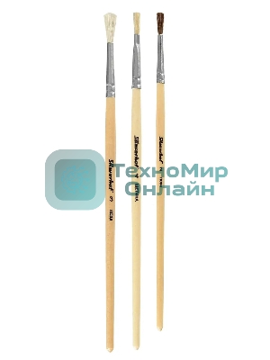 Набор кистей Silwerhof 980055 (набор 3шт) пони круглая №2/коза круглая №3/щетина плоская №4, деревянная ручка