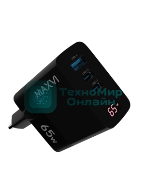 Сетевое зарядное устройство Maxvi A583GN Type-C 65W + Type-C 40W + USB 22W, GAN, PD, QC, LED дисплей, черный