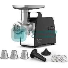 Мясорубка электрическая Moulinex ME558810 черный, 2200 Вт, 3.9 кг/мин, реверс, насадки - 8
