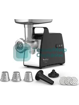 Мясорубка электрическая Moulinex ME558810 черный, 2200 Вт, 3.9 кг/мин, реверс, насадки - 8