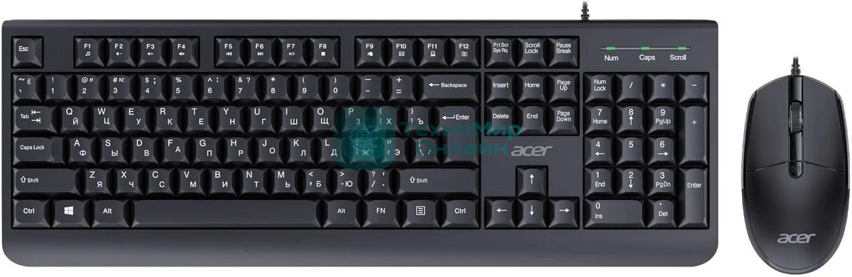 Комплект клавиатура+мышь Acer OCC400 проводной, USB, 2000 DPI, черный