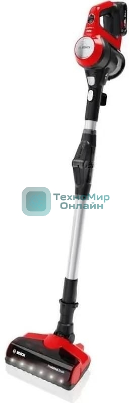 Пылесос вертикальный Bosch BCS711PET черный/красный, питание от аккумулятора, 18 Вт, уборка сухая, пылесборник контейнер 0.3 л