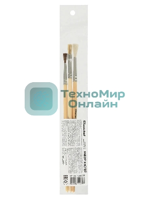 Набор кистей Silwerhof 980055 (набор 3шт) пони круглая №2/коза круглая №3/щетина плоская №4, деревянная ручка
