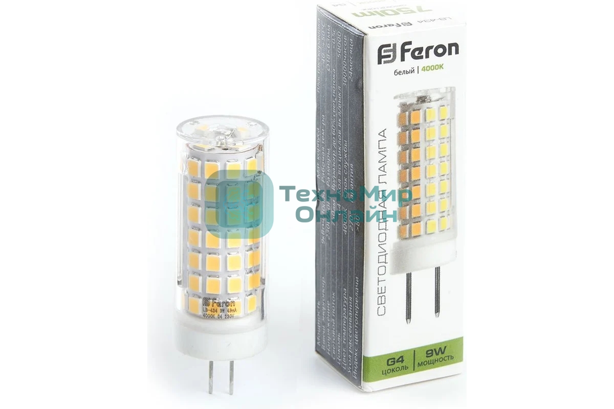 Лампа светодиодная Feron LB-434 9Вт 230В G4 белый капсульная