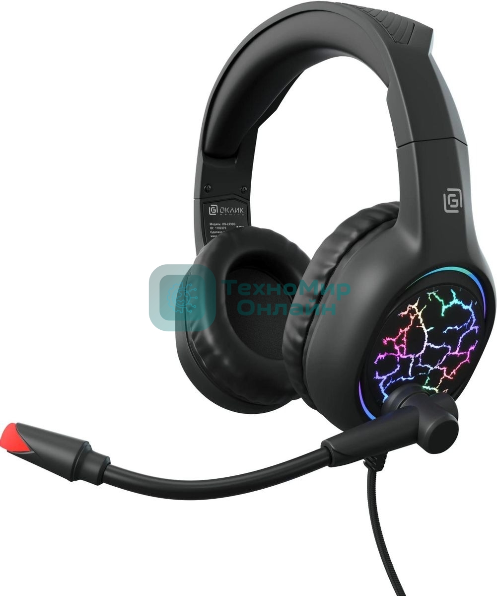 Гарнитура Oklick HS-L930G чёрный/синий, проводная, USB, подсветка