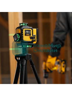Лазерный уровень мультипризменный Denzel DLV 360-4T, 30 м, зеленый луч, Li-Ion 2,4 Aч, штатив