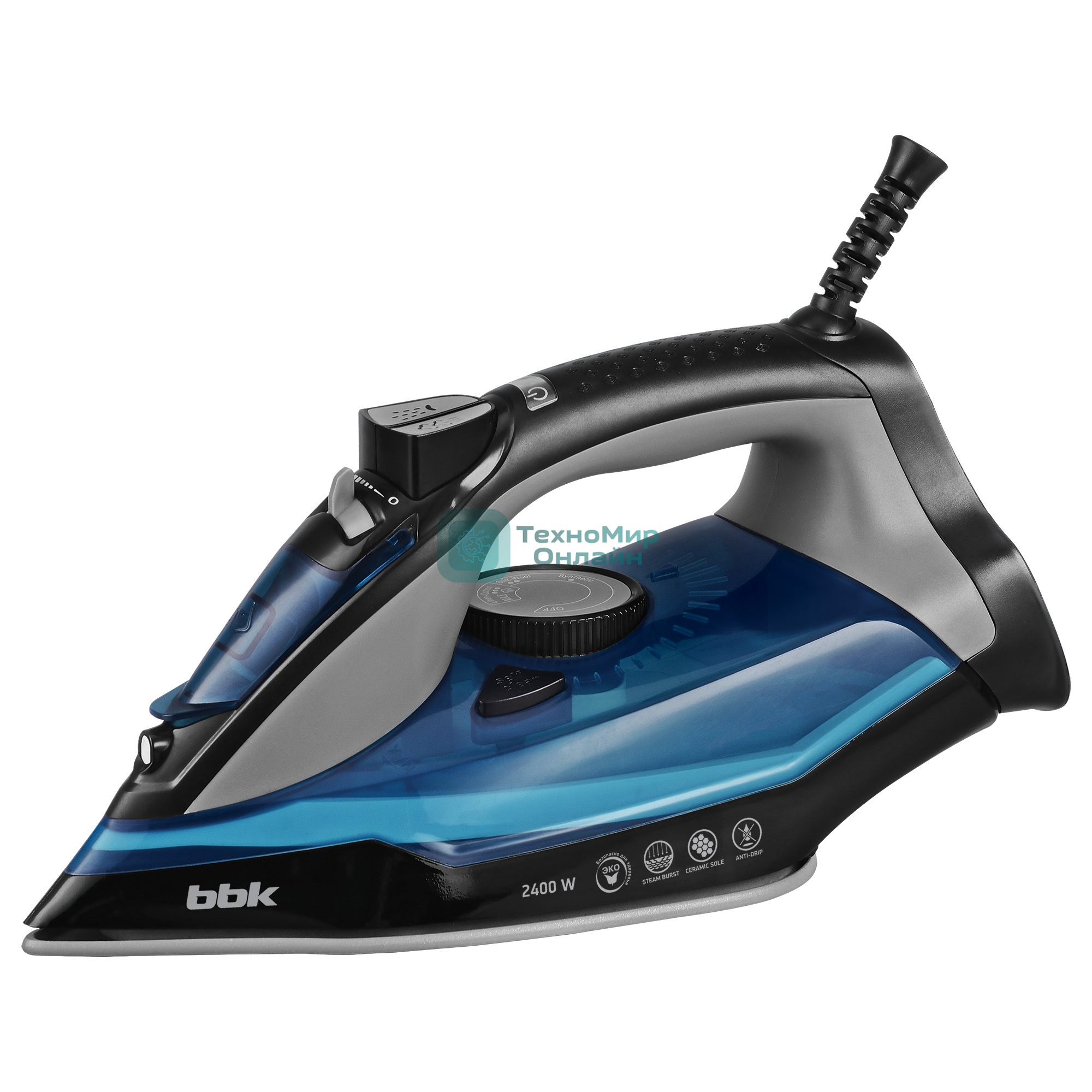 Утюг BBK ISE-2410 черный/синий, 2400 Вт, 40 г/мин, 140 г/мин, 350 мл