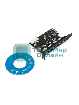Контроллер USB 3.0 Gembird SPCR-04 в разъем PCI-e, 4xUSB-A