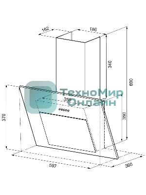 Вытяжка наклонная KRONA Vierkant 600 белый PB белый, 60 см, 890 куб. м/ч, 68 дБ