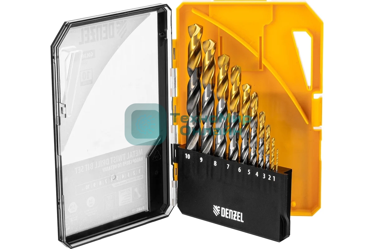 Набор сверл по металлу Denzel 1-10 мм, Р6М5-TiN, Golden Tip, 10 шт 723001