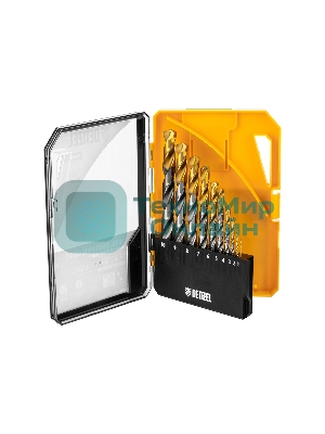 Набор сверл по металлу Denzel 1-10 мм, Р6М5-TiN, Golden Tip, 10 шт 723001