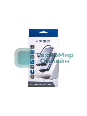 Док-станция Gembird UHB-D4, USB Type-C PD87W, USB, Jack 3.5, SD/TF, HDMI, RJ45, VGA, USB