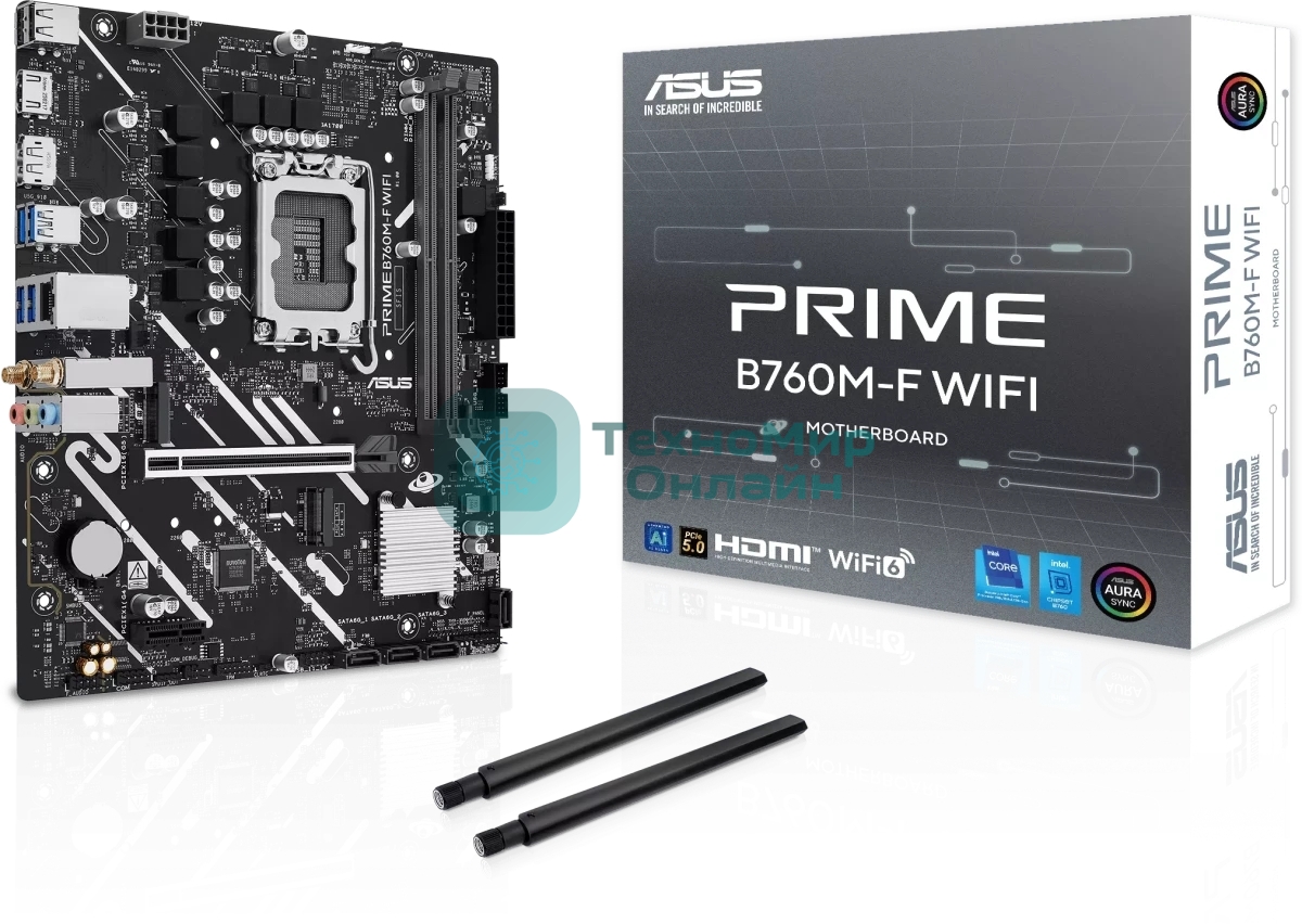 Материнская плата ASUS PRIME B760M-F WIFI, LGA 1700, Intel B760, 2xDDR5, 4xSATA, 2xM.2, 1xPCIe 5.0 x16, 1xPCIe 3.0 x1, 1xHDMI, 1xDP, 1x1Gb LAN, Wi-Fi 6, Bluetooth 5.3, 4xUSB-A 5Gbps, 2xUSB-A 2.0, 3x3.5 мм, 7.1, mATX