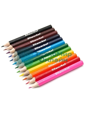 Карандаши цветные Silwerhof Mini Веселые друзья 2.65мм, шестигранный профиль, дерево, ассорти, 12 цветов, коробка с европодвесом