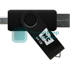 Флешка USB MORE CHOICE МФ64а Black (4620202559081), 64GB, USB 2.0/Type-C, R/W 15/5, черный