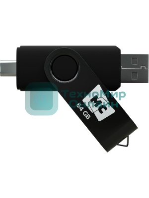 Флешка USB MORE CHOICE МФ64а Black (4620202559081), 64GB, USB 2.0/Type-C, R/W 15/5, черный