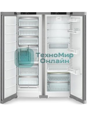 Холодильник Liebherr Комбинация XRFsf 5245-22 001(SFNsfd 5247-22 001 + SRBsfc 5220-22 001) серебристый двухкамерный 377/262л морозилка сбоку, Side by Side