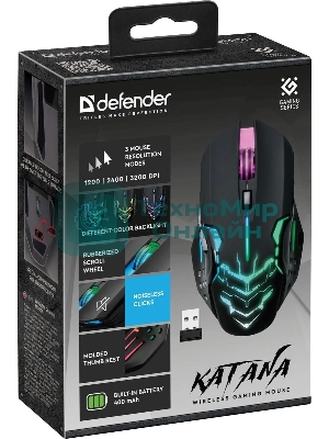 Мышь беспроводная Defender Katana GM-511 черный, 3200 dpi, радиоканал, USB, кнопки - 6