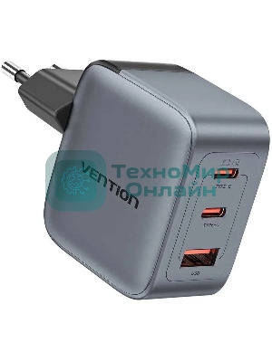 Сетевое зарядное устройство Vention на 3 порт USB С+C+A GaN 70W Серый