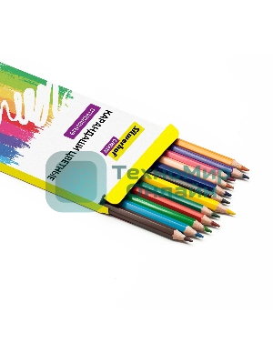 Карандаши цветные Silwerhof Create 3мм, шестигранный профиль, пластик, ассорти, 12 цветов, коробка с европодвесом ластик