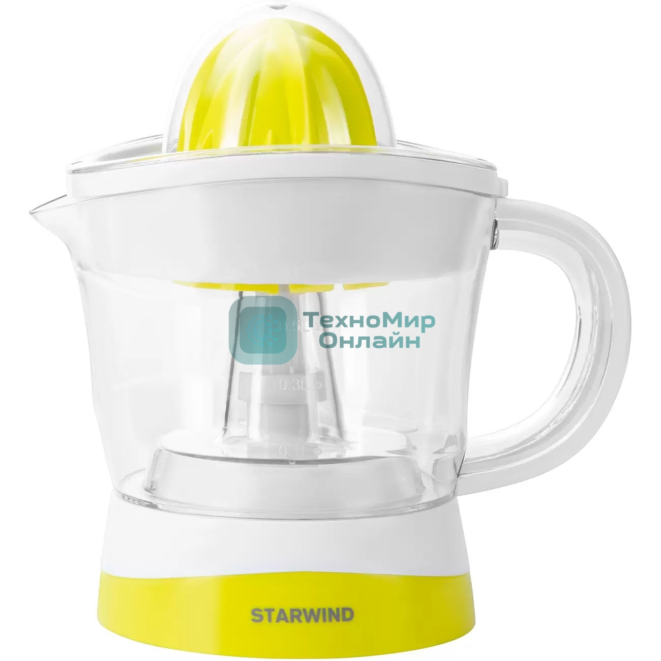 Соковыжималка Starwind SJ 1121 белый/жёлтый, цитрусовая, 30 Вт, 700 мл, механическое