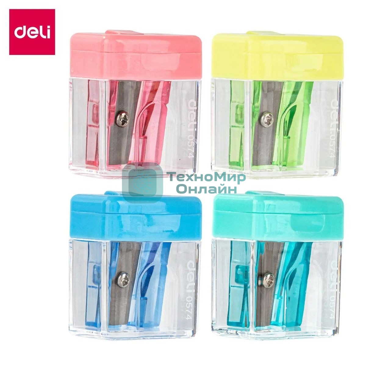Точилка для карандашей ручная Deli E0574 Cubic, 1 отверстие, пластик, ассорти, дисплей