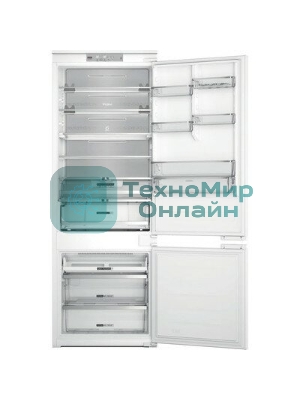 Холодильник встраиваемый Whirlpool WHSP70T241P 70 см, 193.5х54.3х69 см, 295/95 л, инверторный компрессор, автоматическая разморозка, зона свежести влажная, сенсорное управление, технология 6 SMYSL FreshControl, MultiFlow, FreezeControl, перенавешиваемые дверцы, скользящие направляющие, Италия