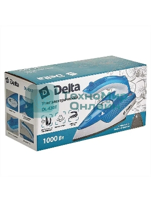 Утюг Delta DL-430Т белый/синий, 1000 Вт, 15 г/мин, 50 г/мин, 80 мл