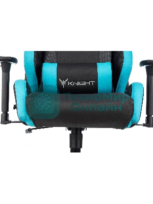 Кресло Knight Thunder 5X черный/голубой, экокожа, 120 кг, механизм качания