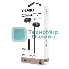 Проводные наушники Olmio Rock черный, внутриканальные, Jack 3.5 мм, микрофон