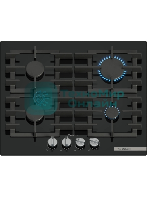 Газовая варочная панель Bosch 60 см, закаленное стекло, независимая, черная