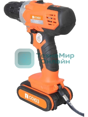 Дрель-шуруповерт СОЮЗ ДШС-18-2К-ПРОМО, 18 В, 2 Ач, 40 Нм, щеточный