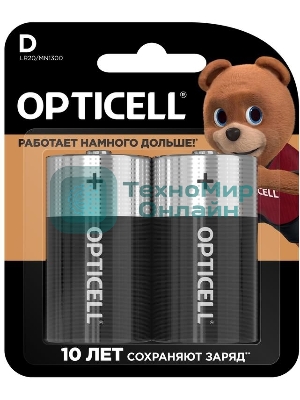 Элемент питания алкалиновый D/LR20 1.5В (блист. 2шт) Basic Opticell 5051005