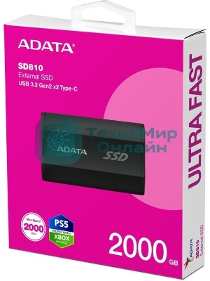 Внешний SSD ADATA SD810, 2TB, USB 3.2 Gen 2x2 Type-C, R/W 2000/2000, черный