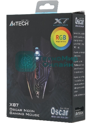 Мышь проводная A4Tech X87 черный, 2400 dpi, USB, кнопки - 8