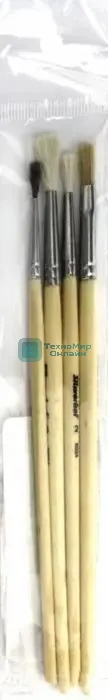 Набор кистей Silwerhof 980056 (набор 4шт) пони круглая №1/коза круглая №2,3/щетина плоская №4, деревянная ручка
