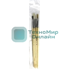 Набор кистей Silwerhof 980056 (набор 4шт) пони круглая №1/коза круглая №2,3/щетина плоская №4, деревянная ручка