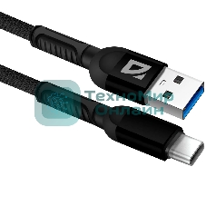 Кабель Defender F167, USB 2.0 (AM) - Type-C, 1 м, 2.4А, нейлоновая оплетка, черный.