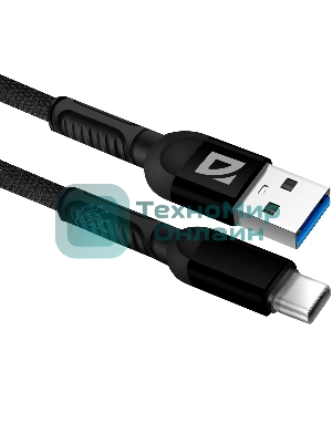 Кабель Defender F167, USB 2.0 (AM) - Type-C, 1 м, 2.4А, нейлоновая оплетка, черный.